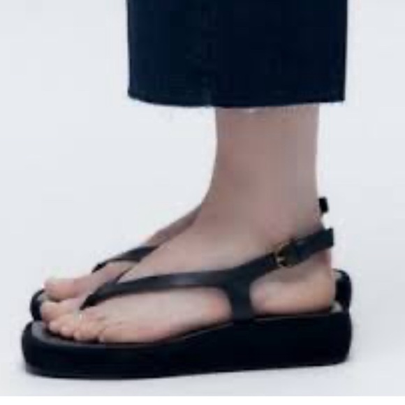 FLATFORM LEATHER SANDALS Black ZARA - Picture 3 of 12